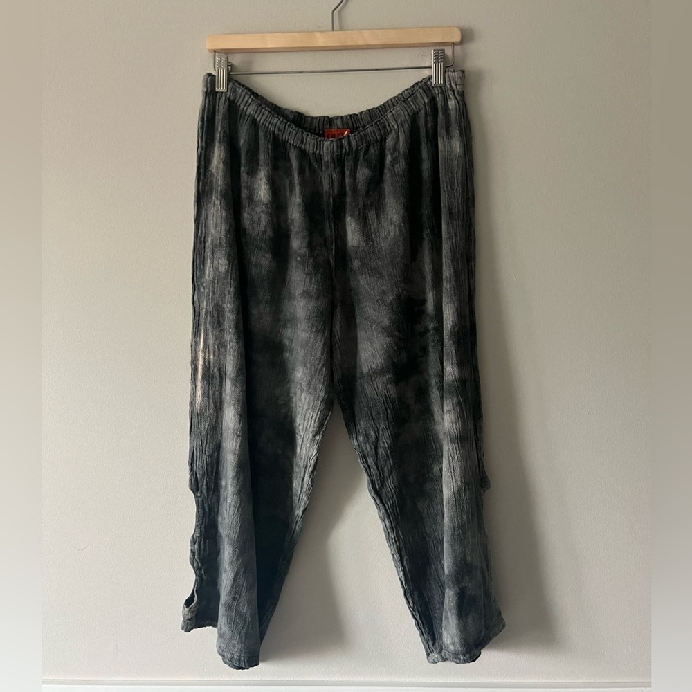Oh My Gauze Black Gray Tie-Dye Cotton Wide Leg Pants Size 3 Boho Artsy Lounge